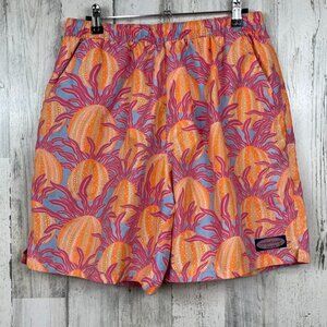 Vineyard Vines swim trunks sea life print orange pink men's size L resortwear